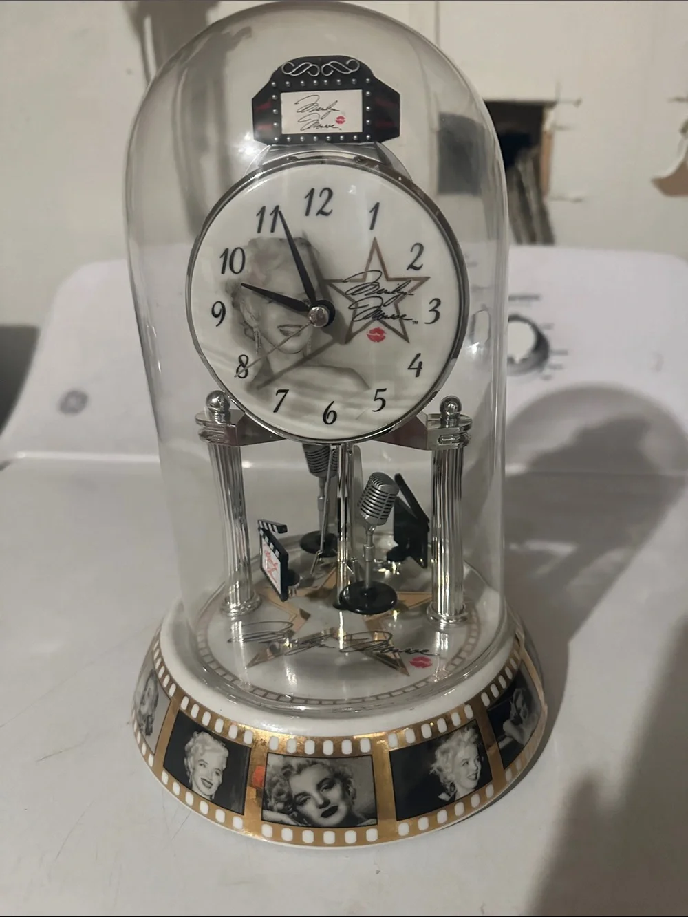 Collectable Marilyn Monroe Dome Clock Black, White/ Gold with rotating center